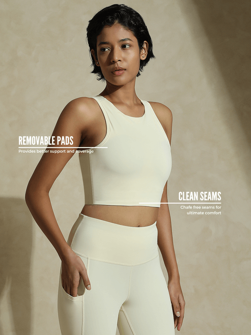 Shop-Ecru Keyhole Back Crop Top with Clasp & Aura Leggings