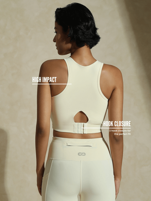 Shop-Ecru Keyhole Back Crop Top with Clasp & Aura Leggings
