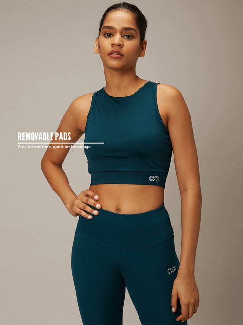 Shop-Teal Padded Cross Back Crop Top & 7/8 Leggings