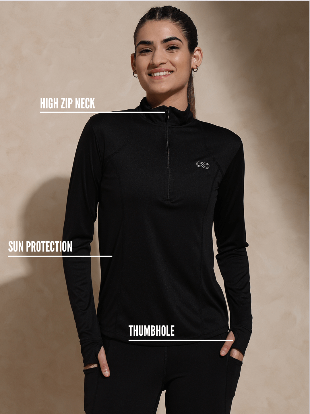 Shop-Women's Ath Runner Zip Neck Black