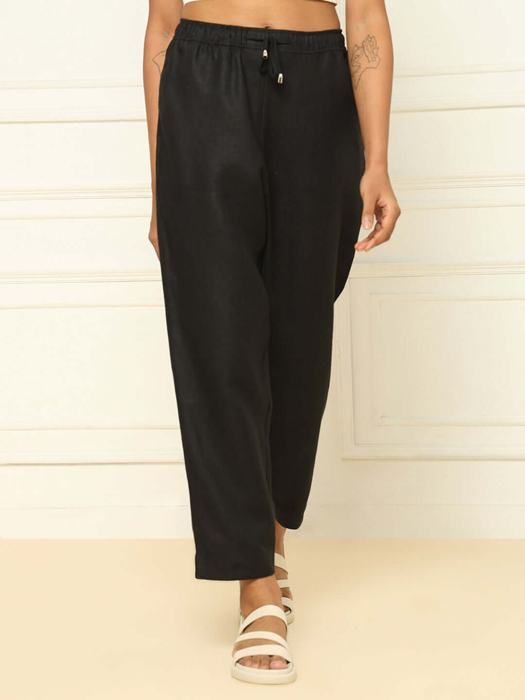 Shop-Black Linen Shirt & Tapered Pants