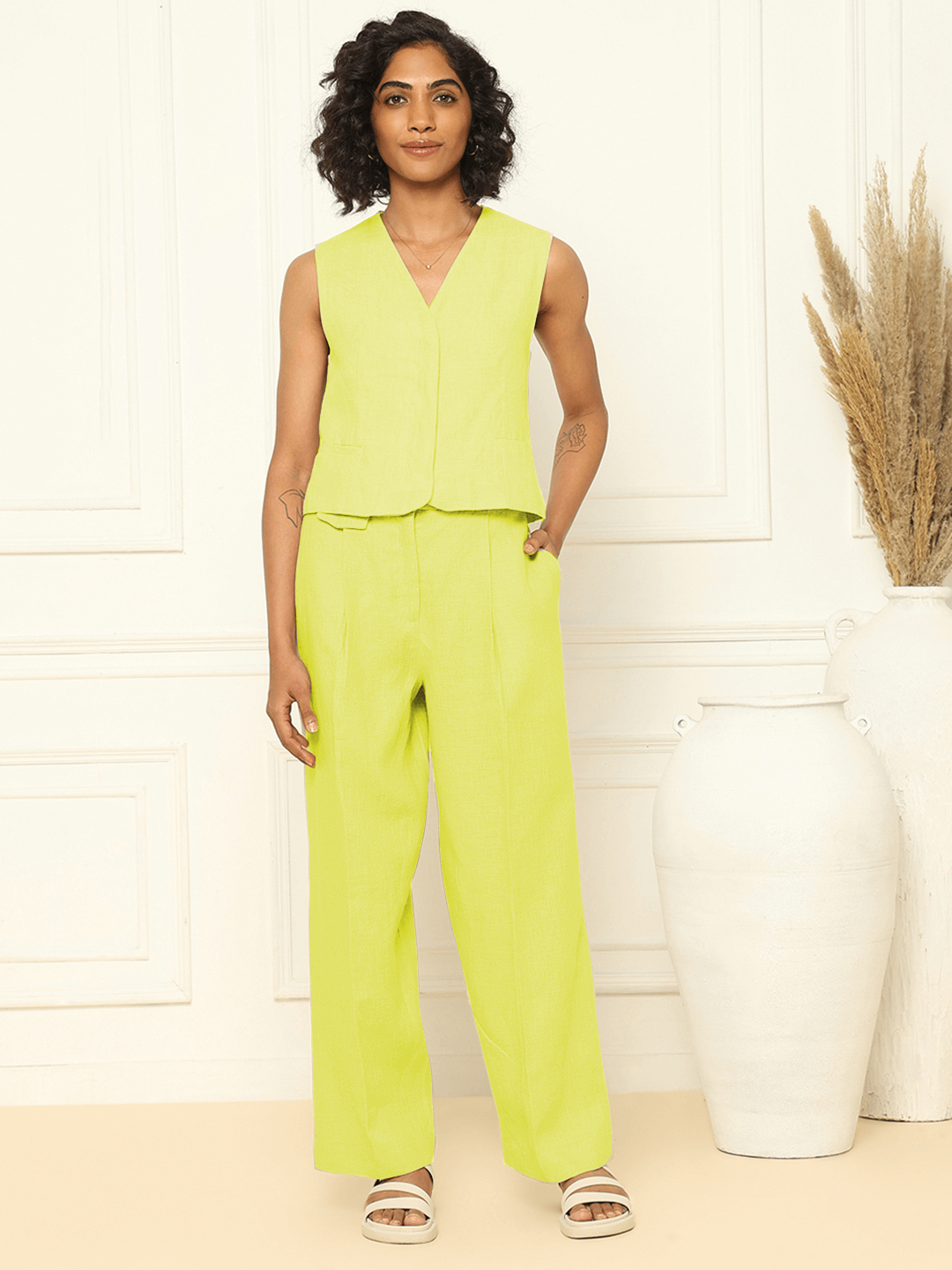 Shop-Lime Linen Waistcoat & Trousers