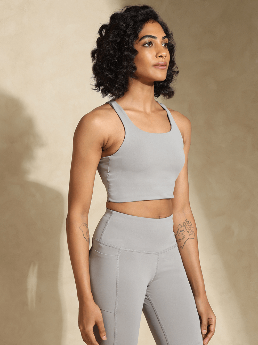 Shop-Cloud Grey High Impact Action Bra With Clasp & Aura Cycling Shorts