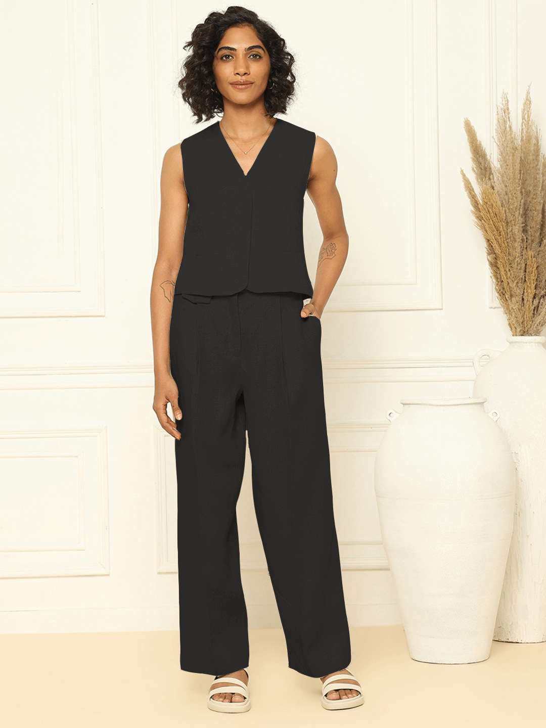 Shop-Black Linen Waistcoat & Trousers