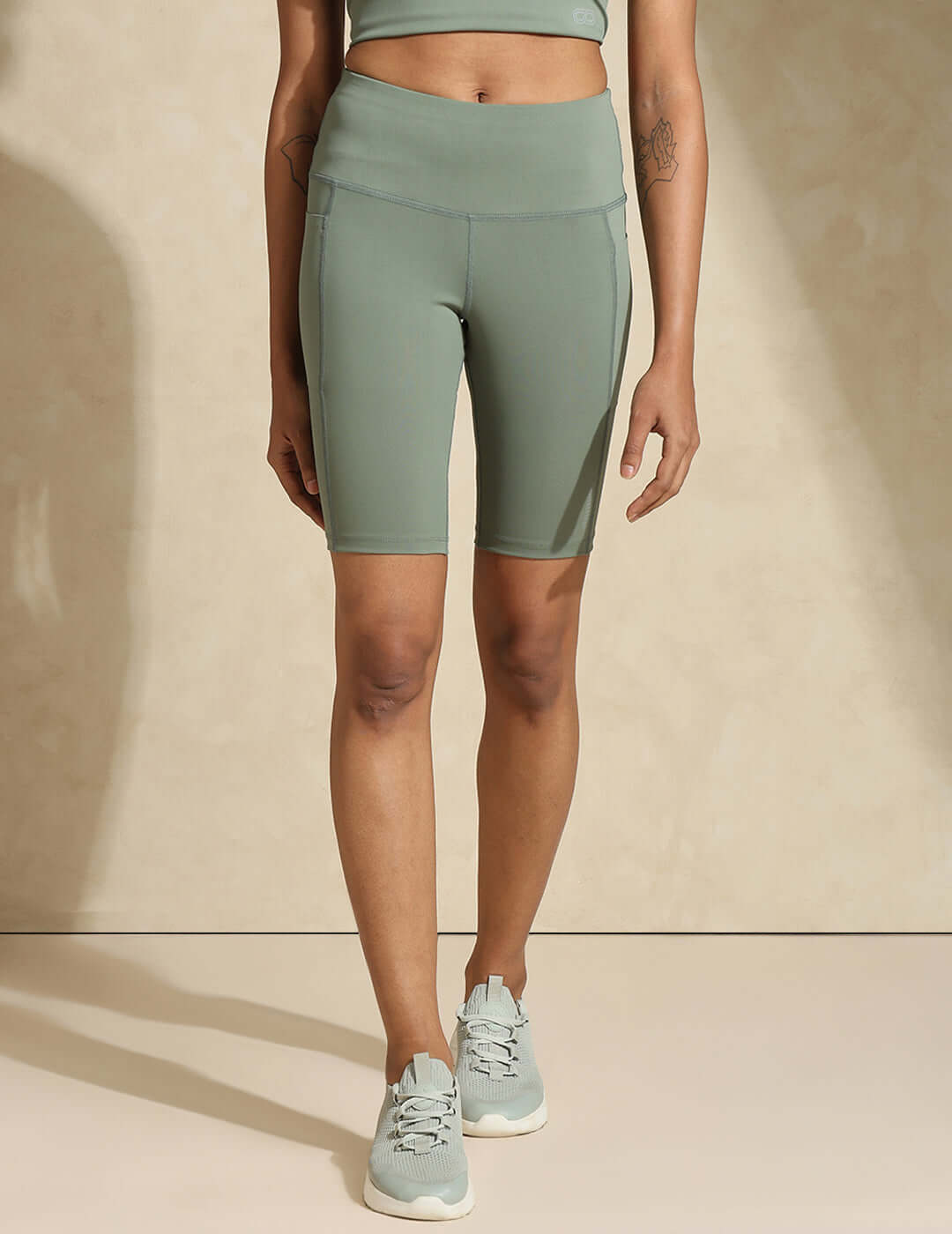 Shop-Light Sage High Impact Action Bra With Clasp & Aura Cycling Shorts