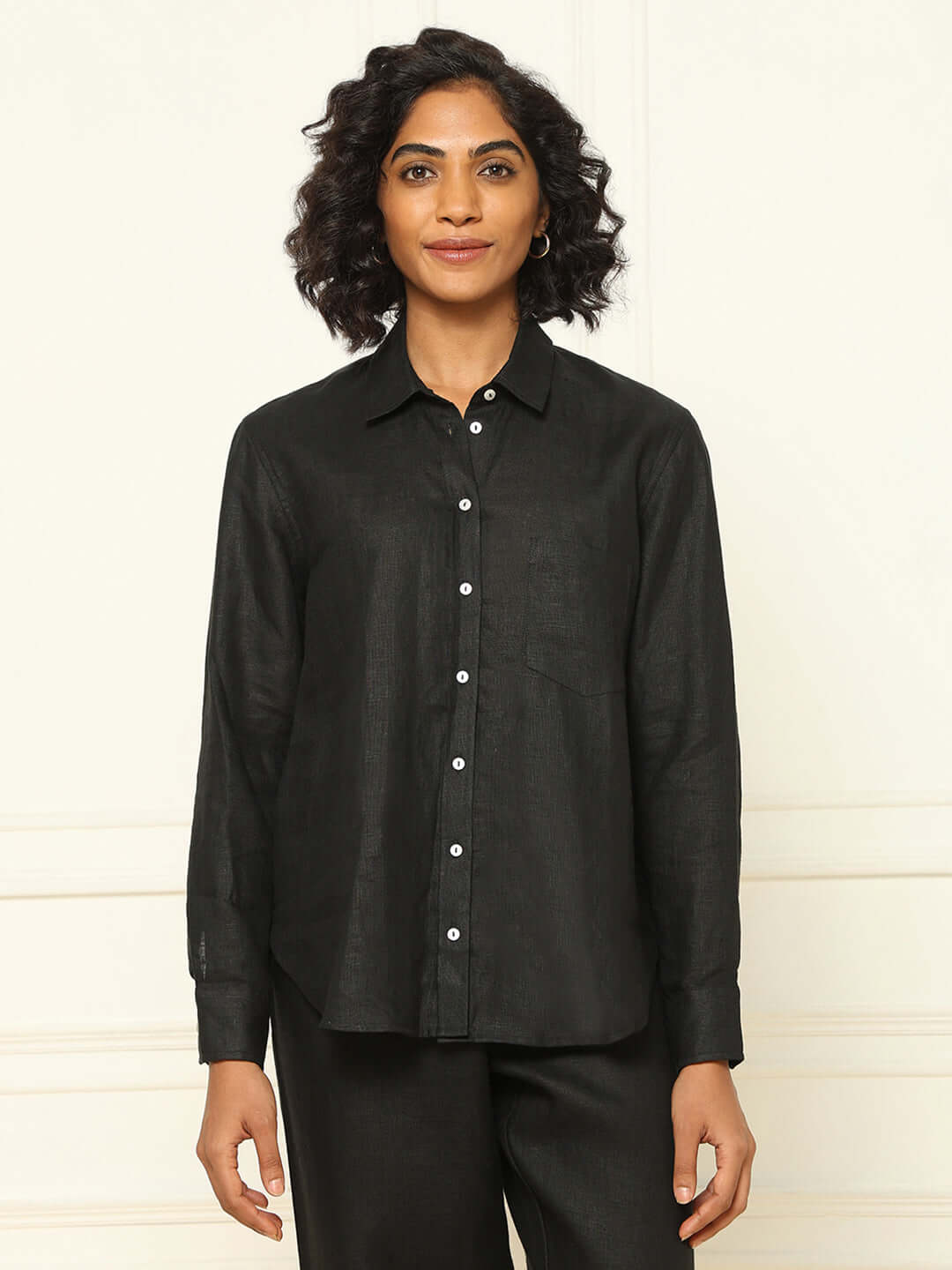 Shop-Black Linen Shirt & Tapered Pants