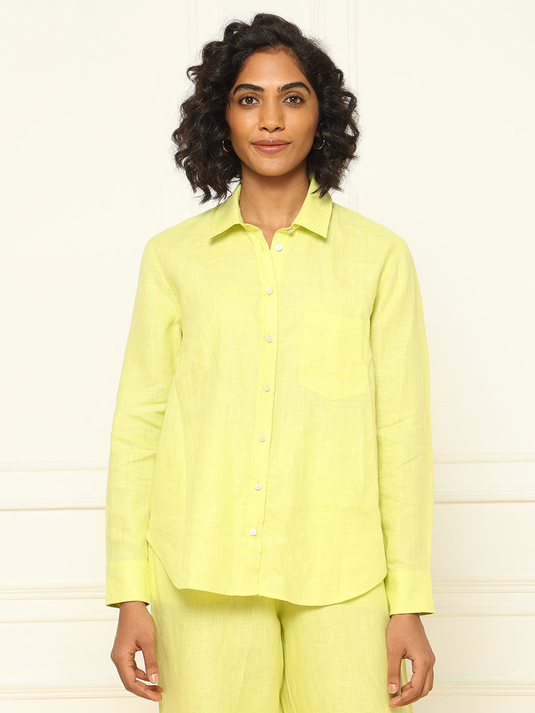 Lime Linen Shirt & Tapered Pants