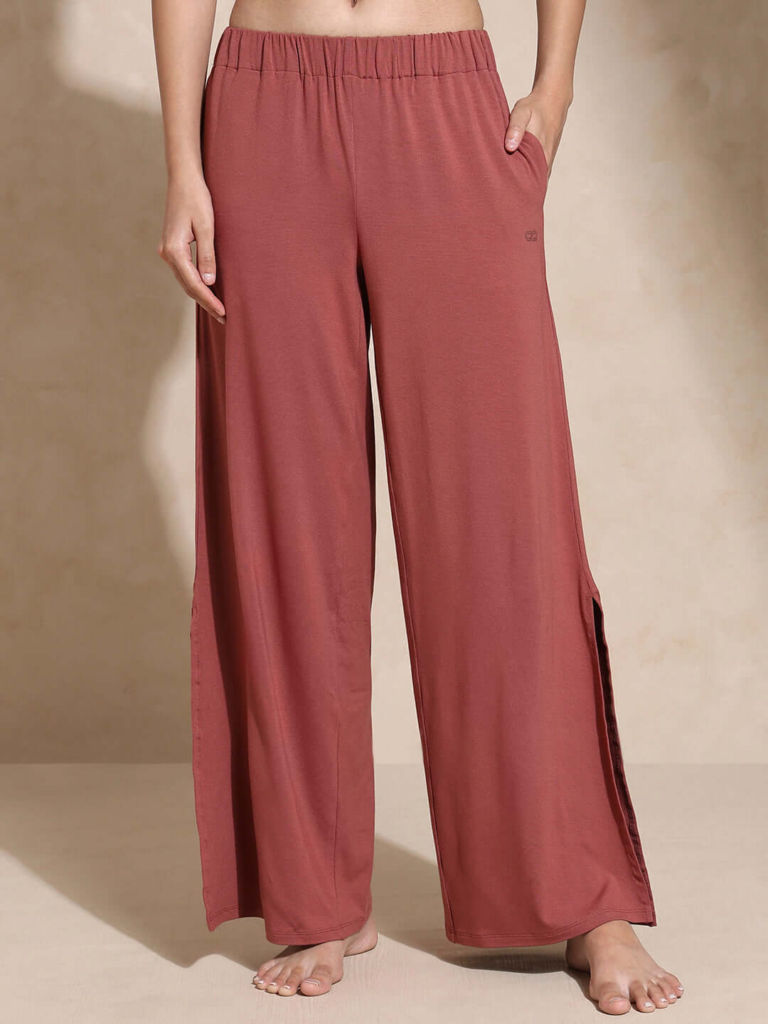 Shop-Serene Yoga Pants with Slit Marsala