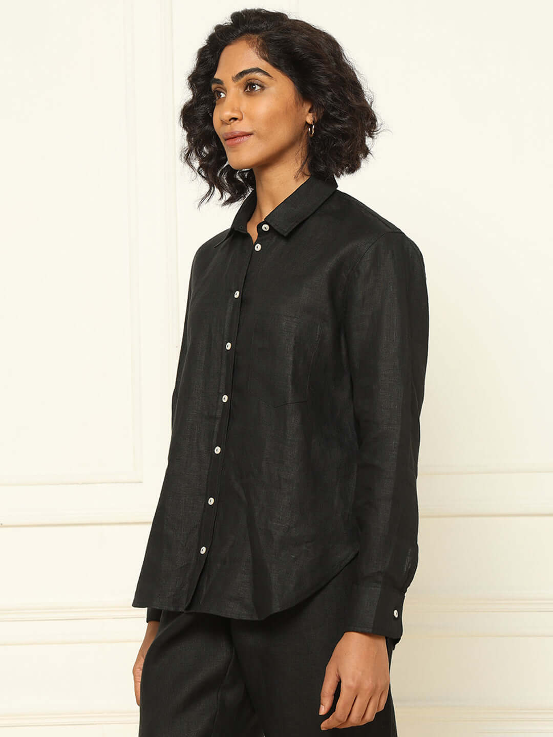 Shop-Black Linen Shirt & Tapered Pants