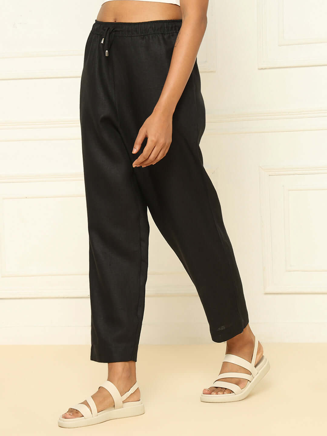 Shop-Black Linen Shirt & Tapered Pants