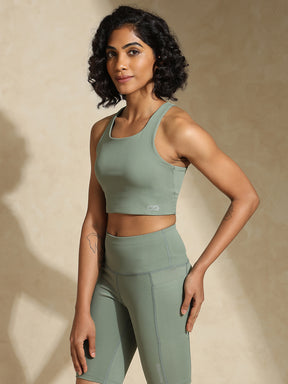 Light Sage High Impact Action Bra With Clasp & Aura Cycling Shorts