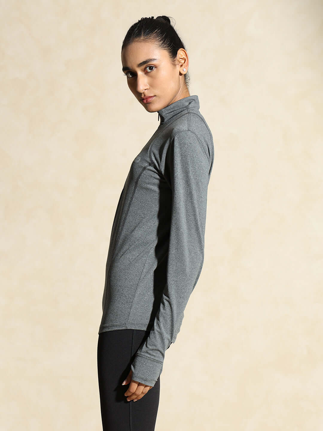 Women's Ath Runner Zip Neck Dark Grey Melange