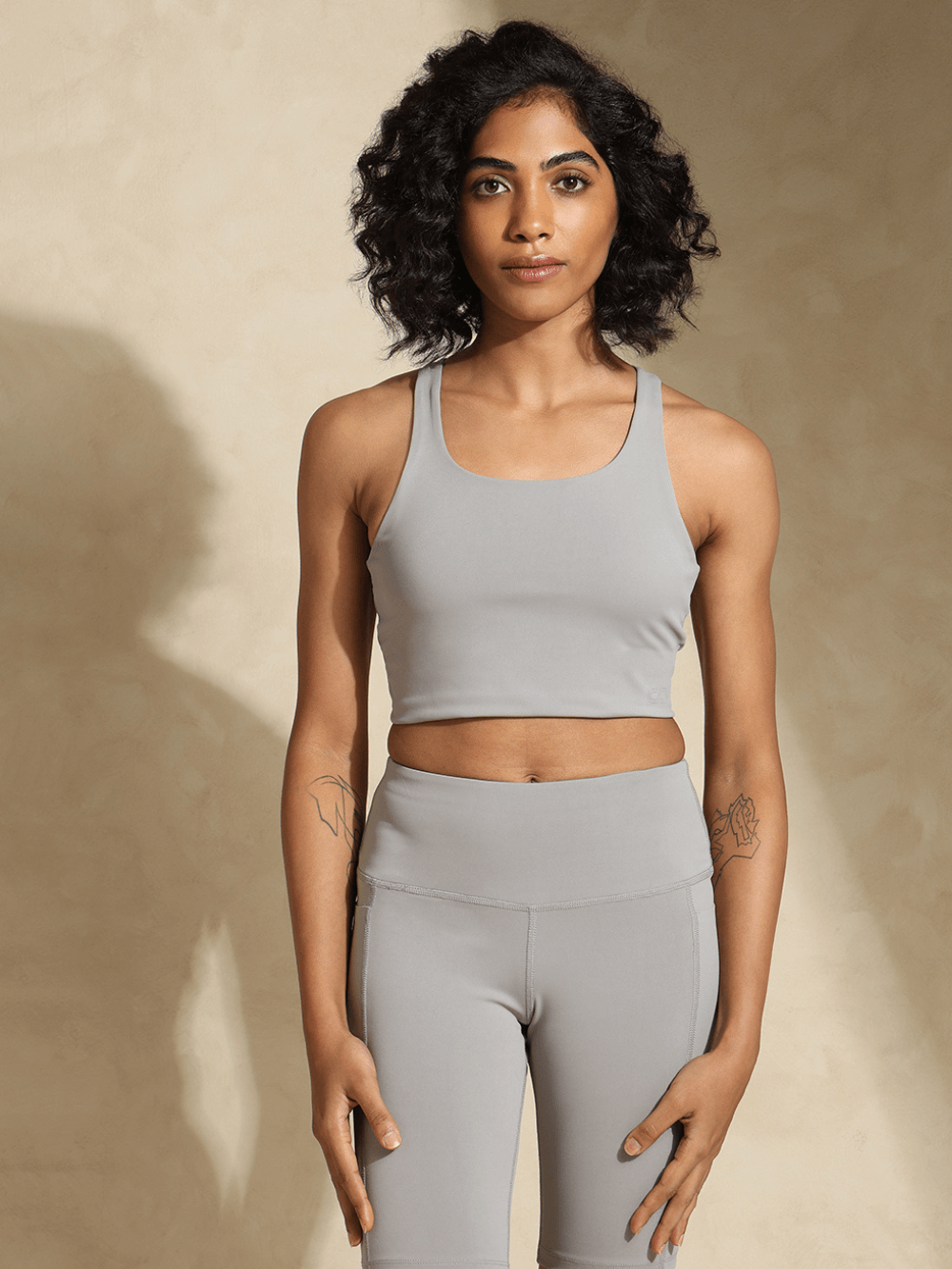 Shop-Cloud Grey High Impact Action Bra With Clasp & Aura Cycling Shorts