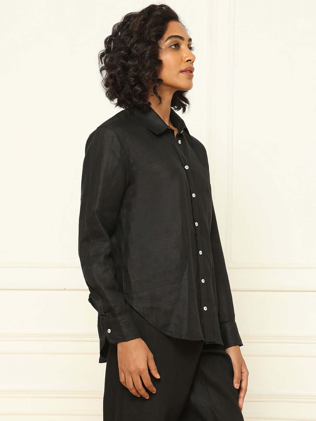 Shop-Black Linen Shirt & Tapered Pants