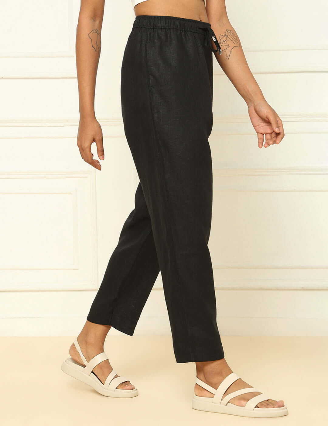 Shop-Black Linen Shirt & Tapered Pants