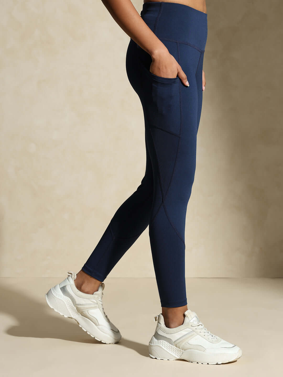 Navy Keyhole Back Crop Top with Clasp & Aura Leggings