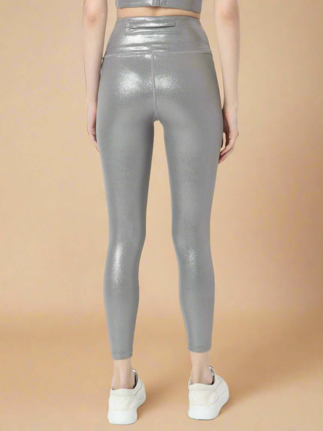 Shop-Gloss Shiny Grey High Impact Action Bra and Ath Track Leggings