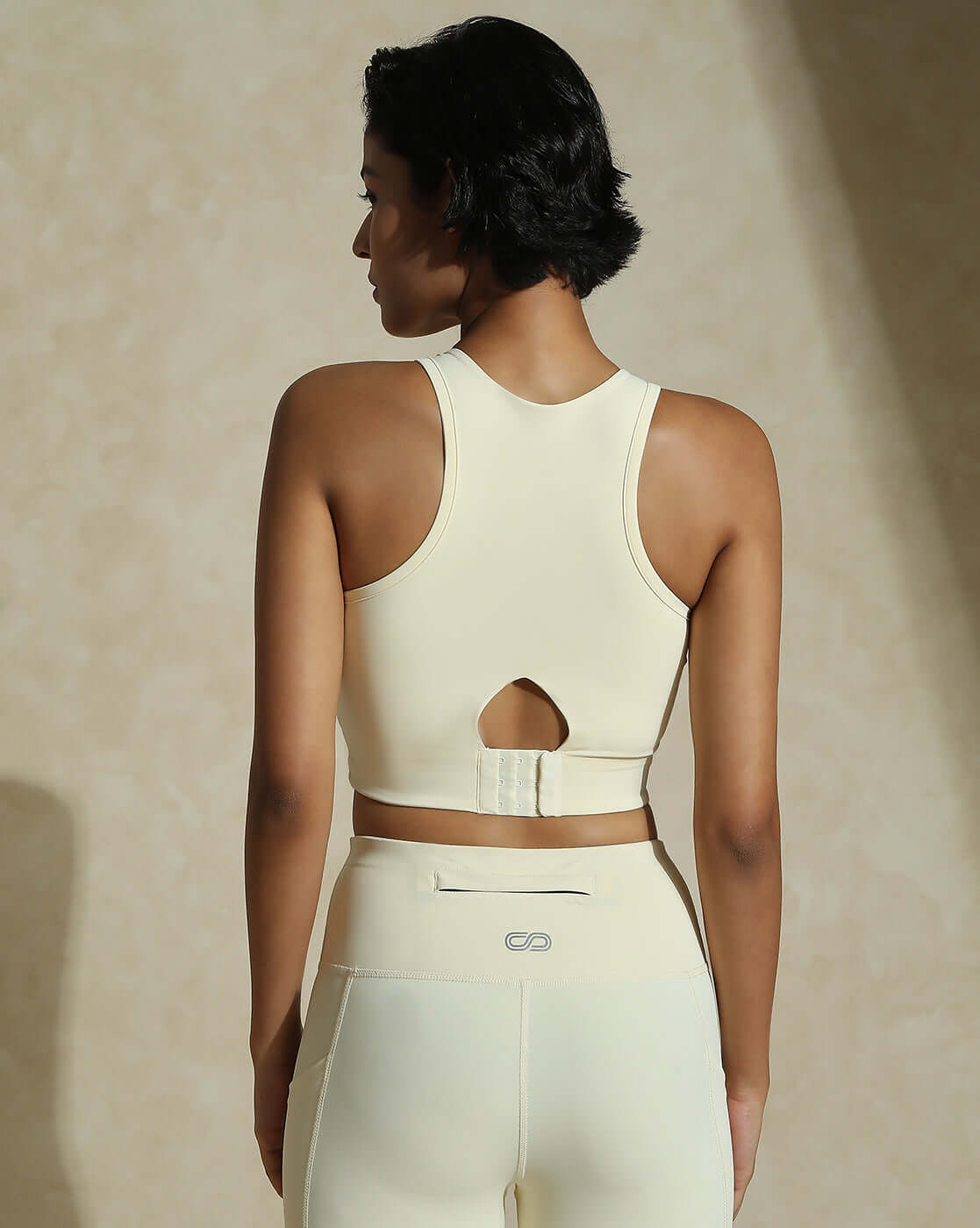 Shop-Ecru Keyhole Back Crop Top with Clasp & Aura Leggings