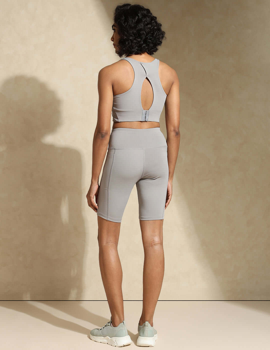 Shop-Cloud Grey High Impact Action Bra With Clasp & Aura Cycling Shorts