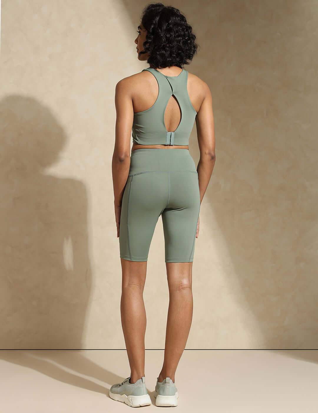 Shop-Light Sage High Impact Action Bra With Clasp & Aura Cycling Shorts