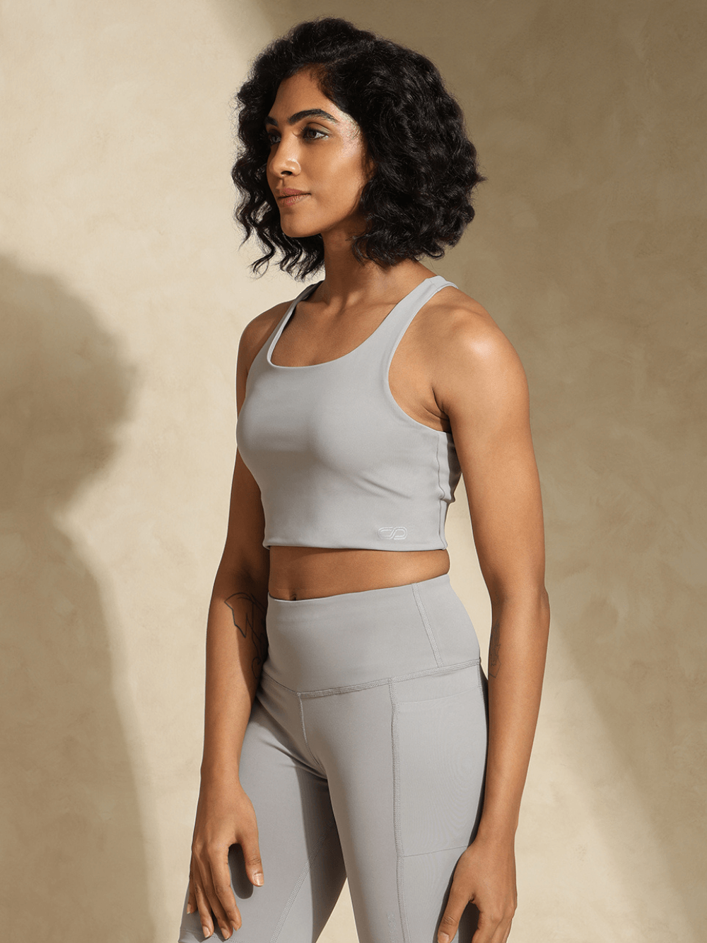 Shop-Cloud Grey High Impact Action Bra With Clasp & Aura Cycling Shorts