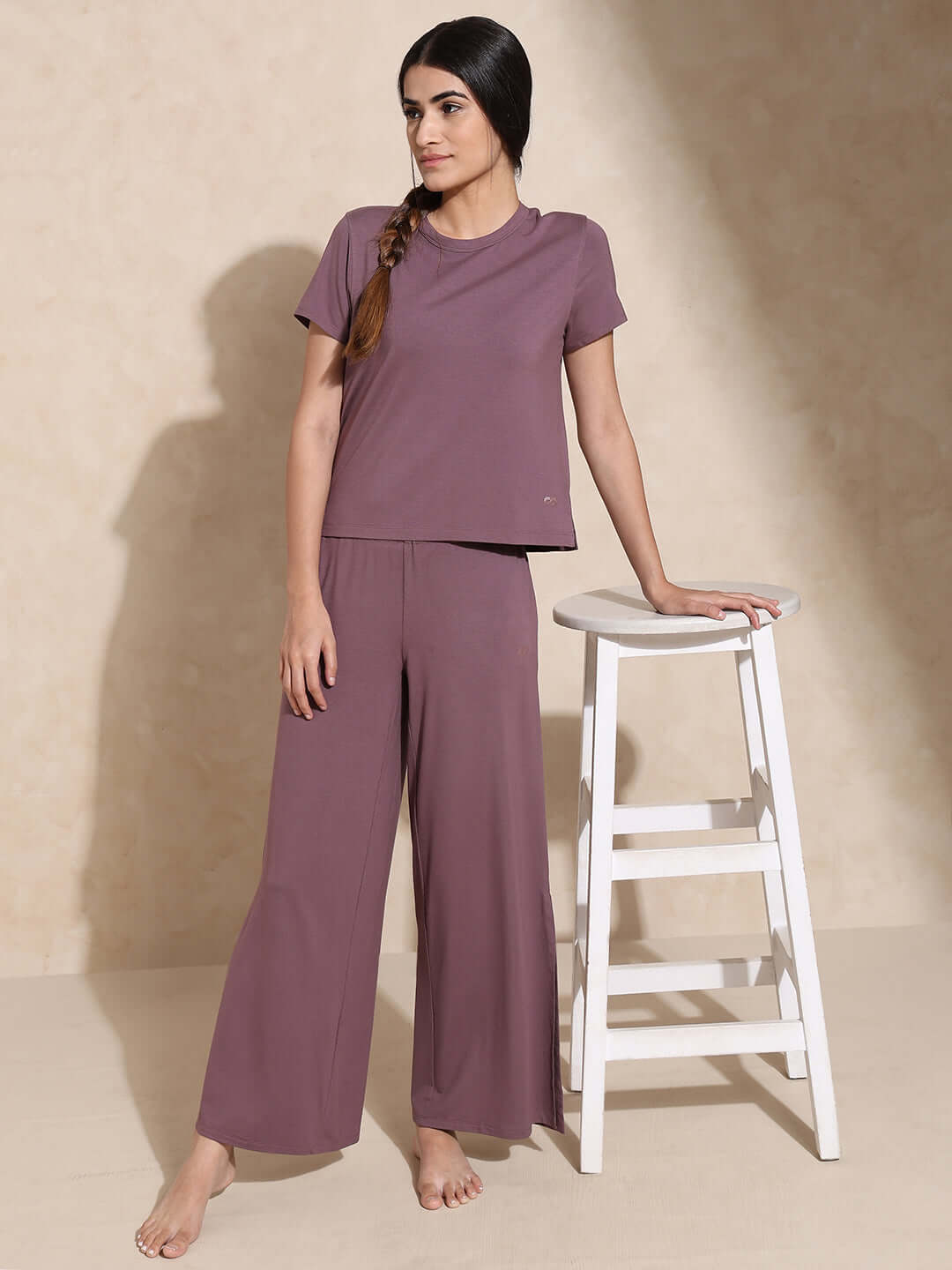 Zen Tee & Lounge Pants with Slit Mulberry