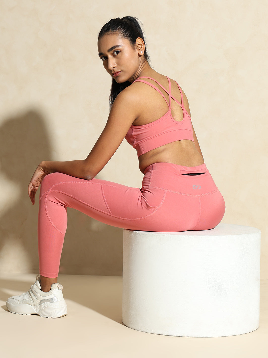 Peony Pink Yoga Strap Back Bra & Aura Leggings