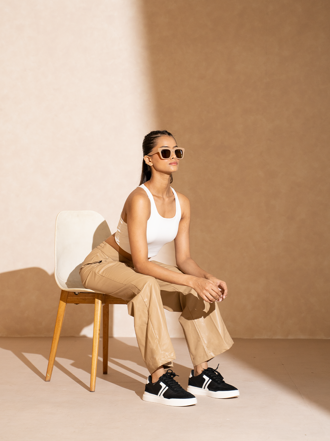 Shop-Leather Straight Fit Trousers Beige