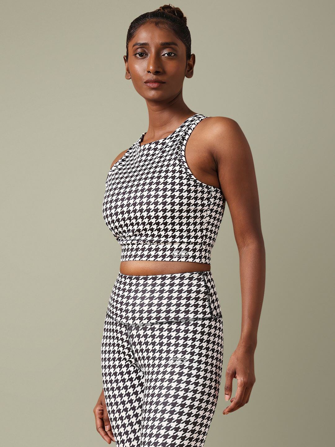 Padded Cross Back Crop Top Houndstooth