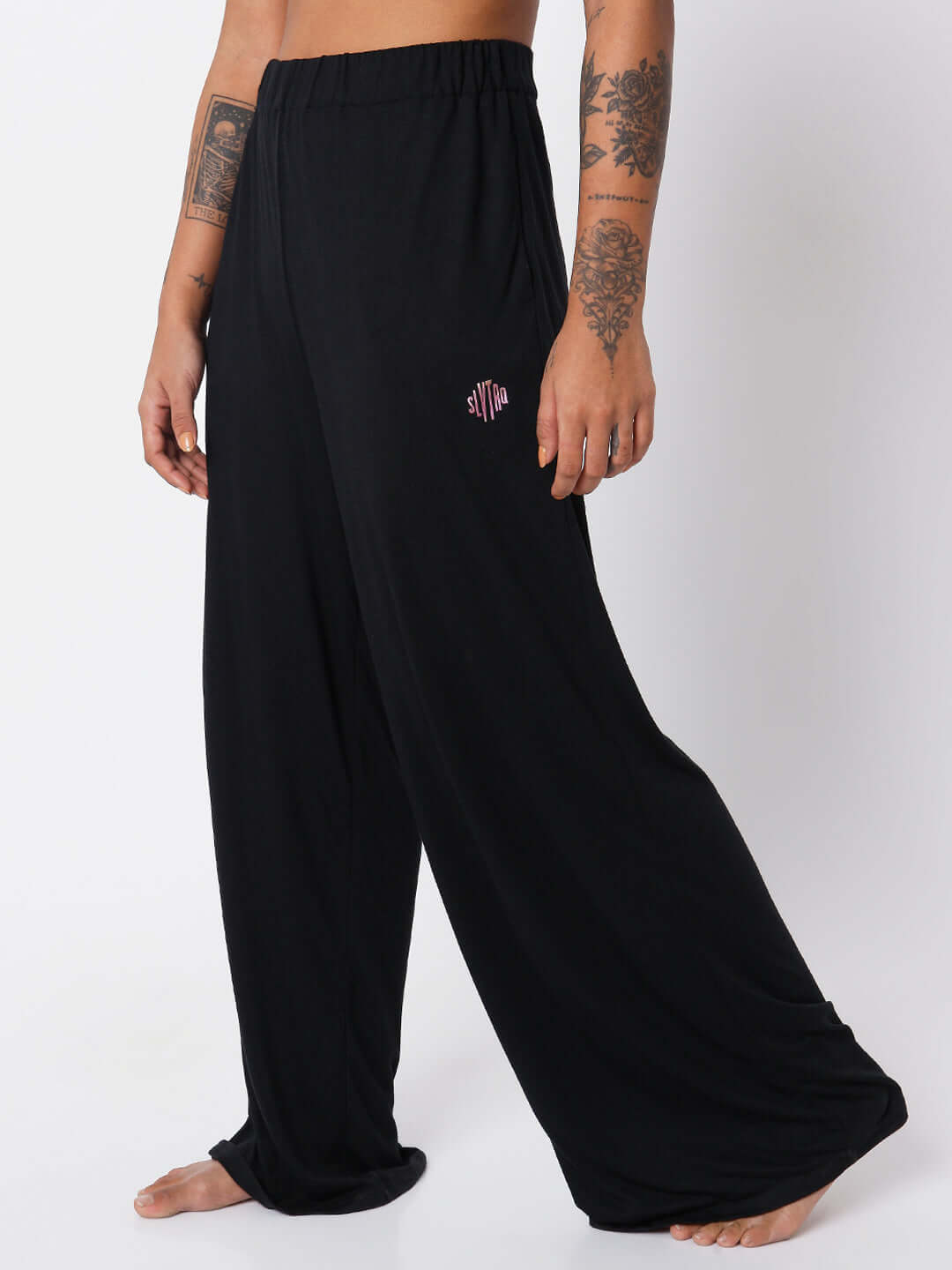 High Waist Modal Lounge Pants Black-Lounge Pants-Silvertraq-Silvertraq