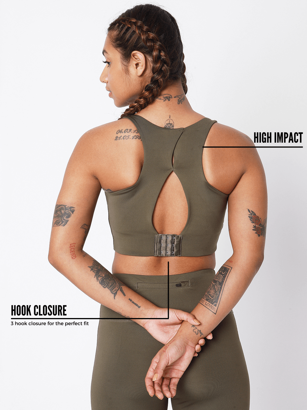 Olive High Impact Action Bra & 7/8 Leggings