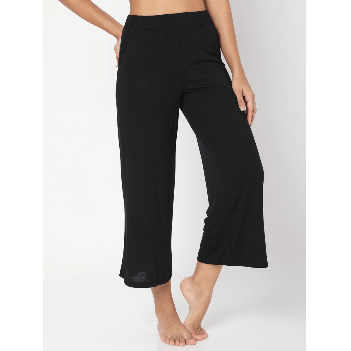 Modal Lounge Culottes Black-Lounge Pants-Silvertraq-Silvertraq