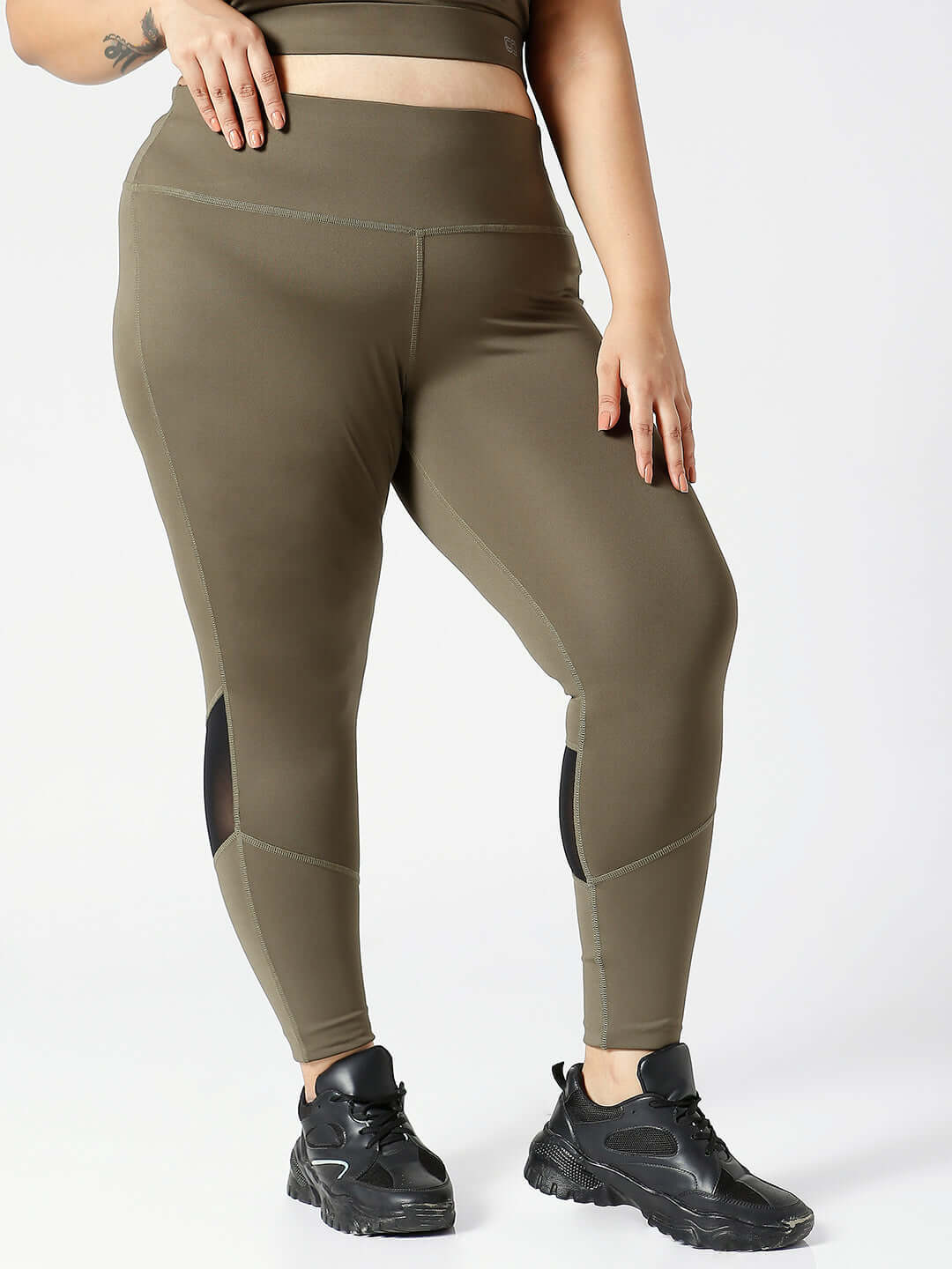 Ath Perform 7/8 High Waist Leggings Olive Plus-Leggings-Silvertraq-Silvertraq