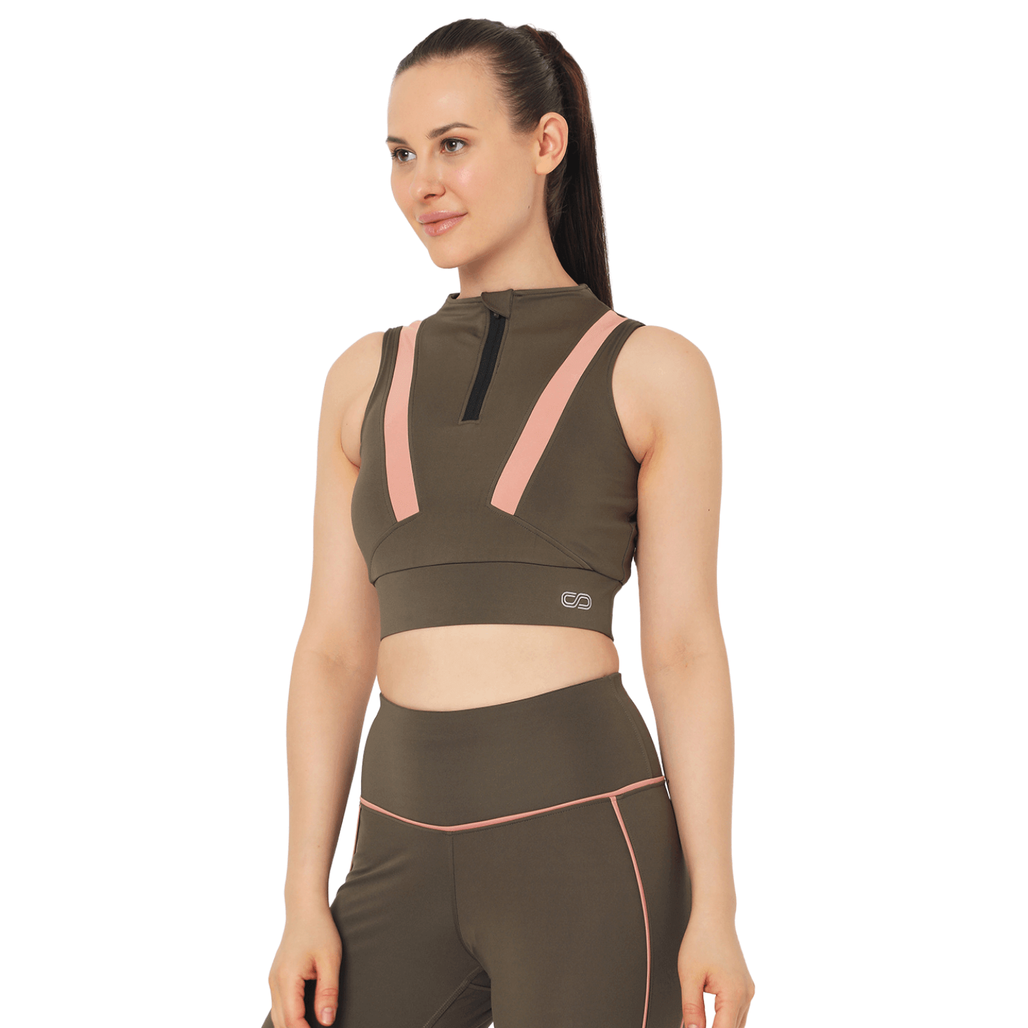 Padded Zip Front Crop Top Olive-Padded Sports Bra-Silvertraq-Olive-XS-Silvertraq