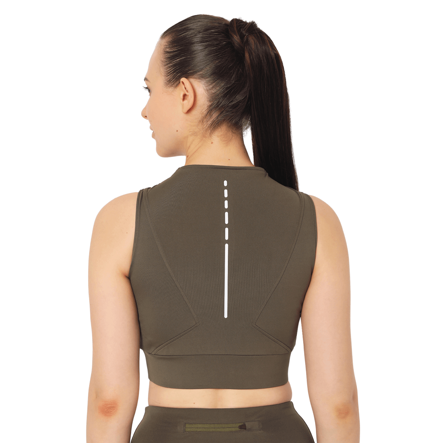 Padded Zip Front Crop Top Olive-Padded Sports Bra-Silvertraq-Silvertraq