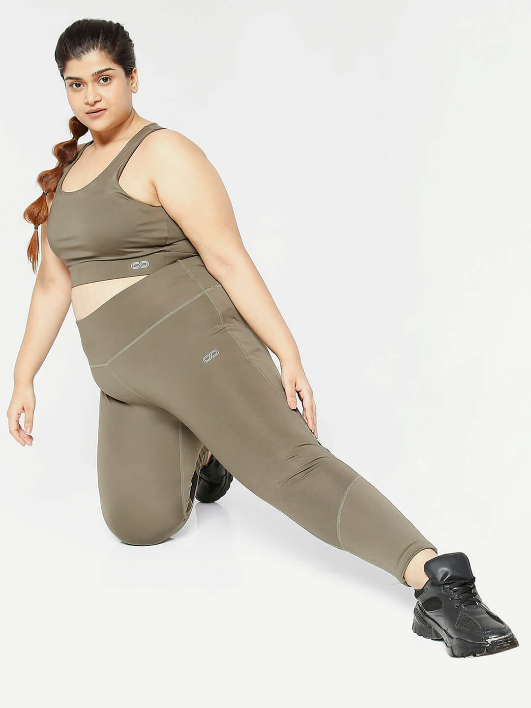 Ath Perform 7/8 High Waist Leggings Olive Plus-Leggings-Silvertraq-Silvertraq