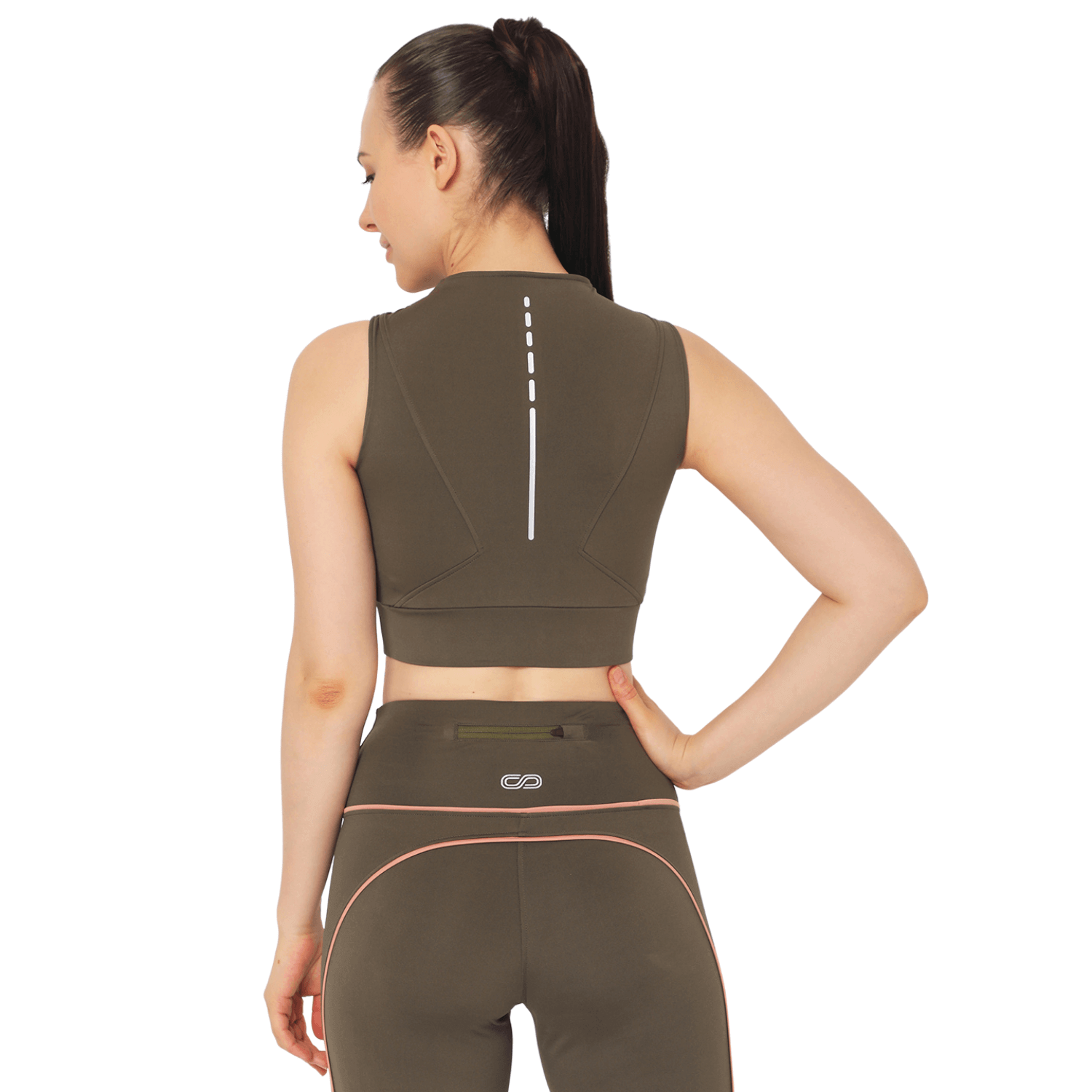 Padded Zip Front Crop Top Olive-Padded Sports Bra-Silvertraq-Silvertraq