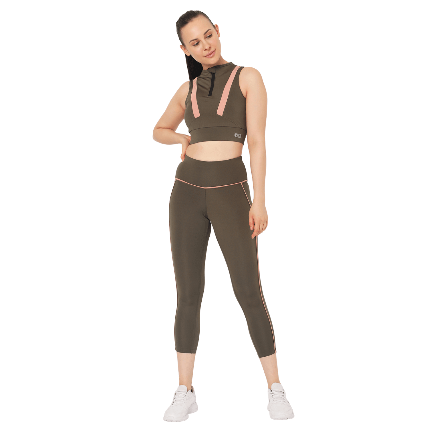 Padded Zip Front Crop Top Olive-Padded Sports Bra-Silvertraq-Silvertraq