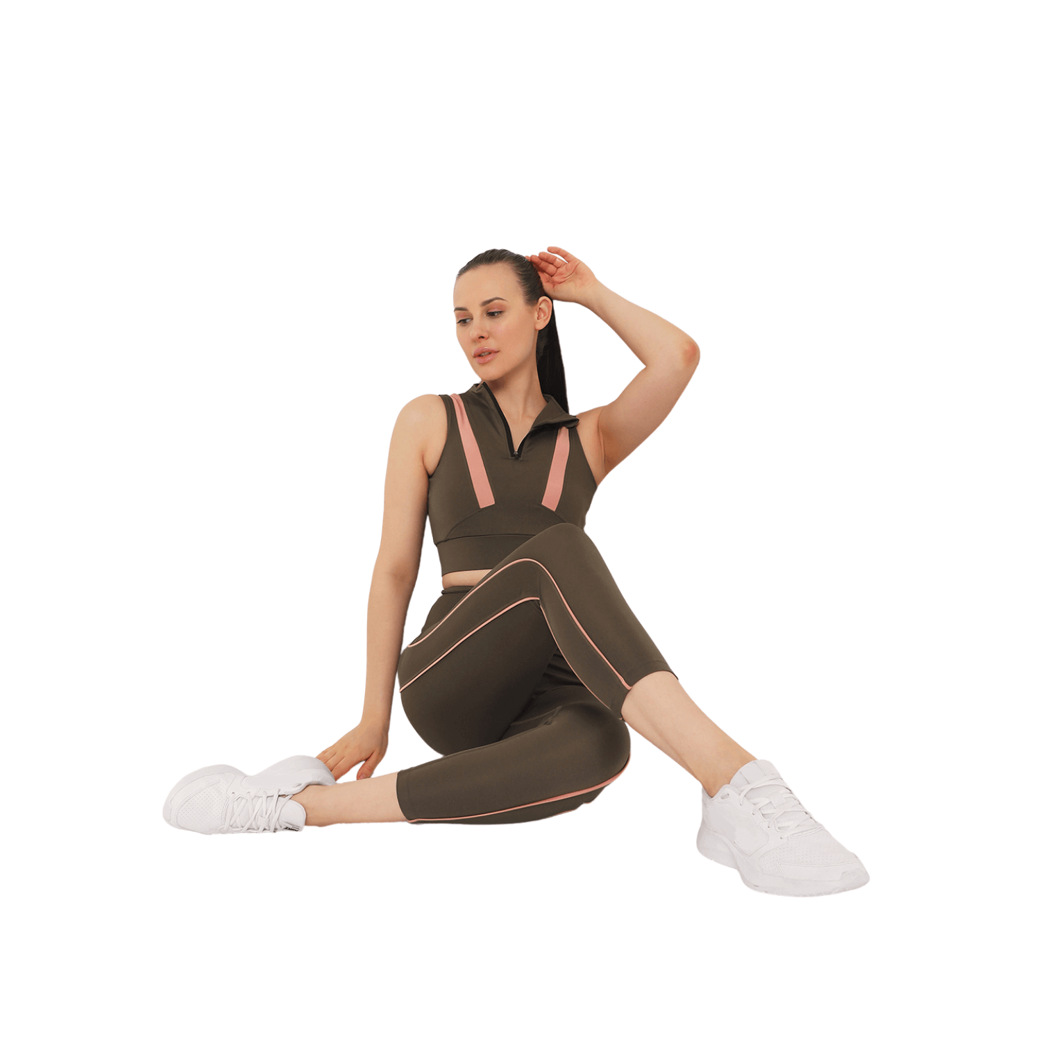 Padded Zip Front Crop Top Olive-Padded Sports Bra-Silvertraq-Silvertraq