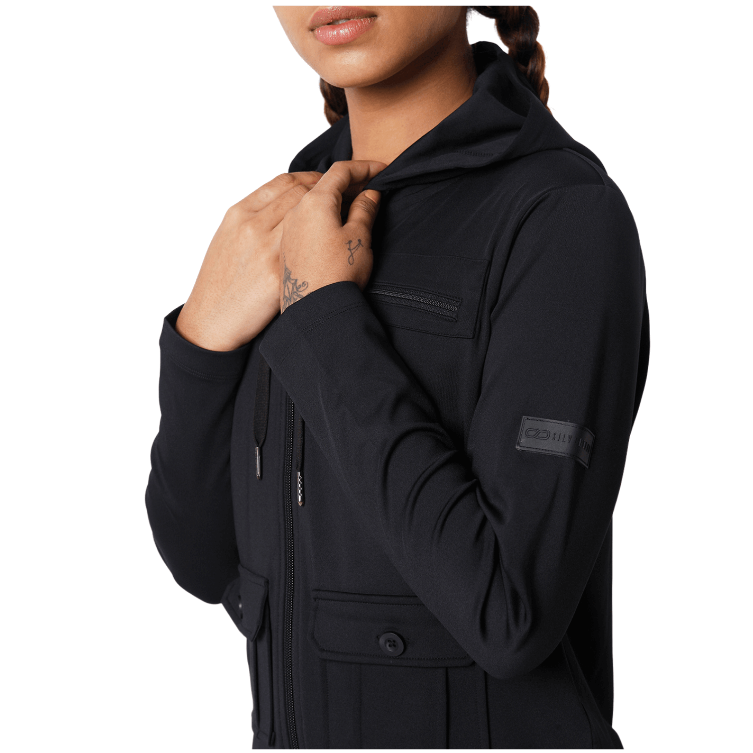 Hooded Cargo Pocket Jacket Black-Sports Jacket-Silvertraq-Silvertraq