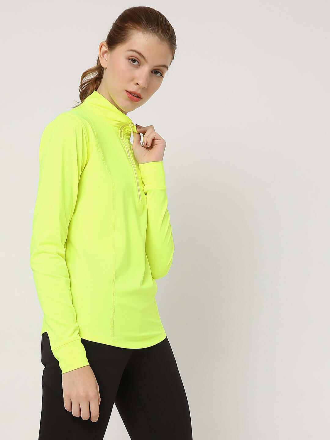 Shop-Women's Ath Runner Zip Neck Safety Yellow