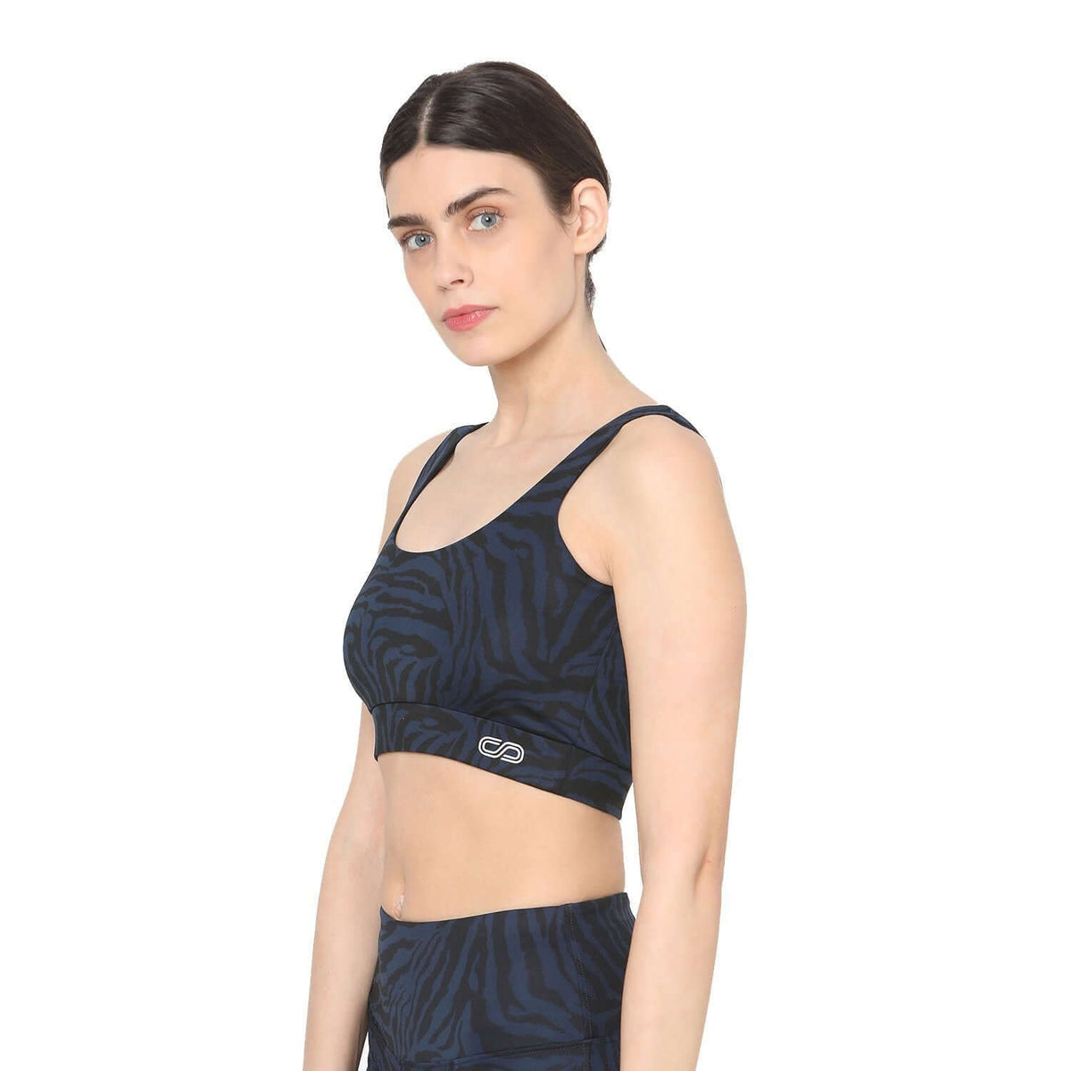 Aura Round Neck Sports Bra Navy Animal-Padded Sports Bra-Silvertraq-Silvertraq