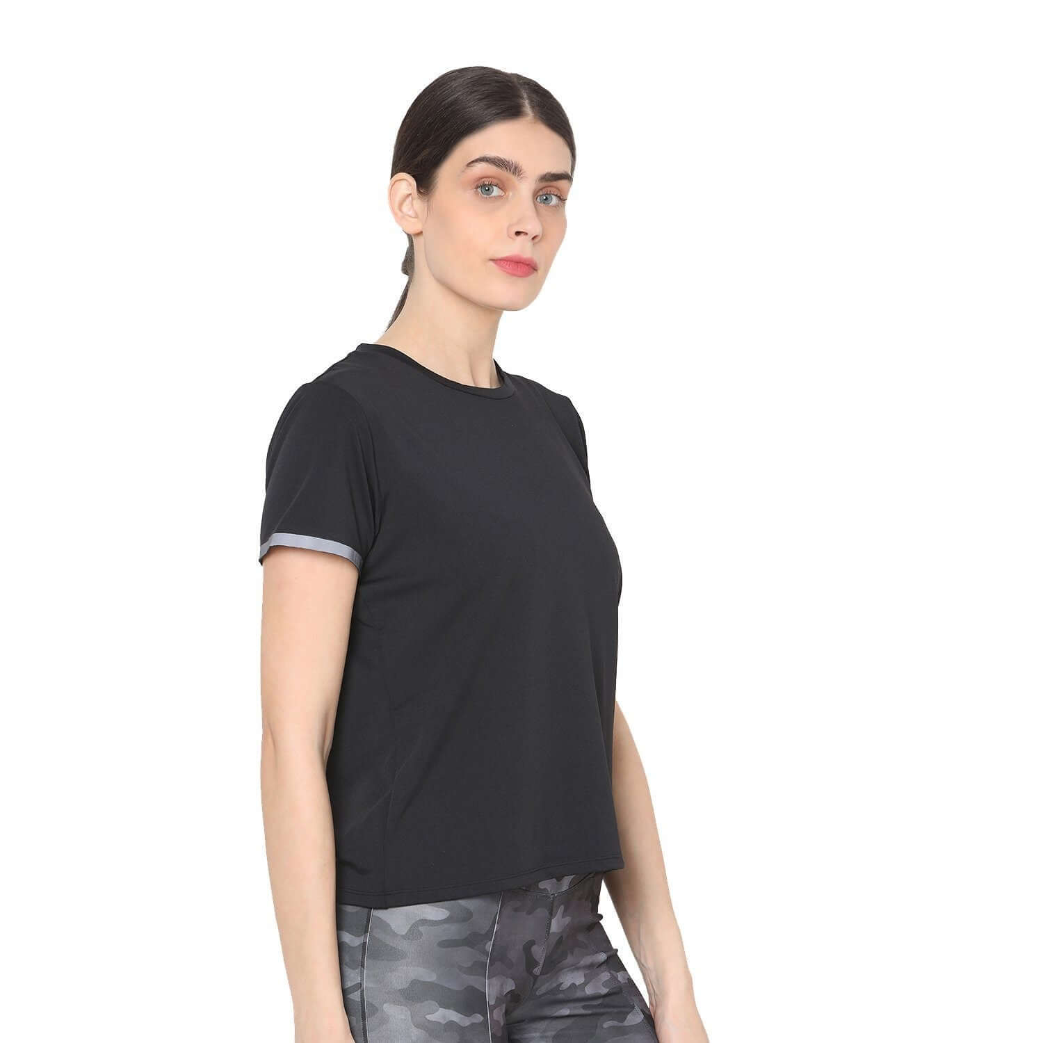 Mesh V Back Top Black-Short Sleeve Tee-Silvertraq-Silvertraq