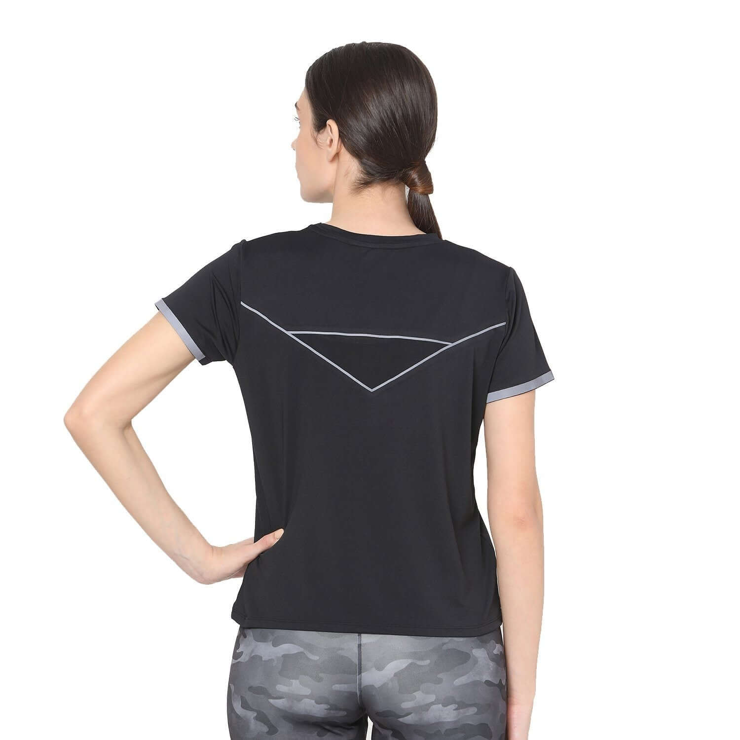 Mesh V Back Top Black-Short Sleeve Tee-Silvertraq-Silvertraq