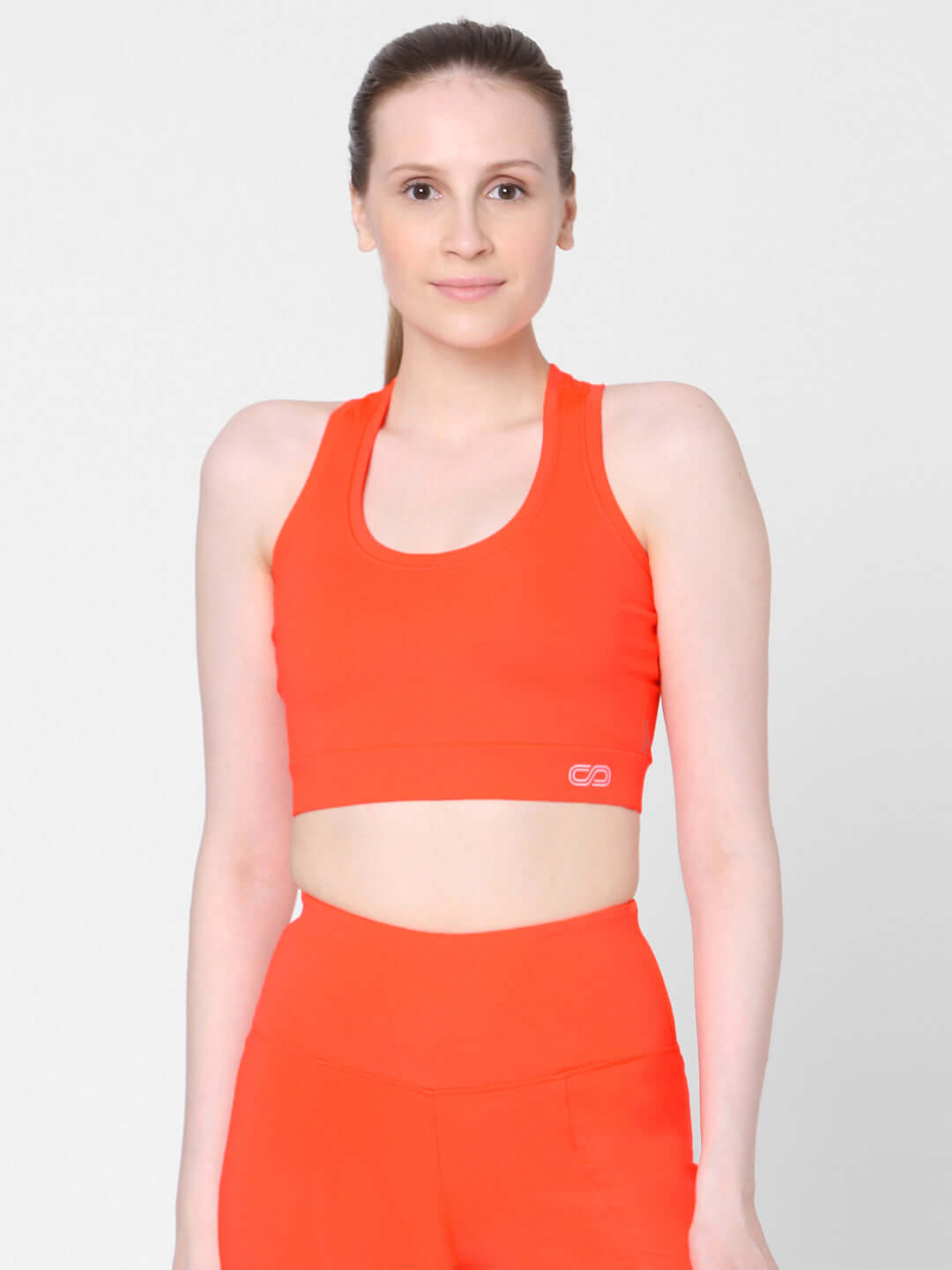 Fiery Coral T Back Sports Top & Aura Leggings