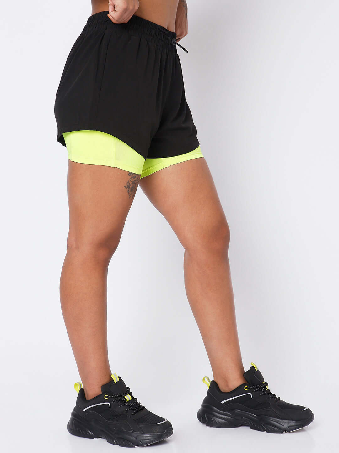 Racer Shorts Black Safety Yellow-Woven Shorts-Silvertraq-Silvertraq
