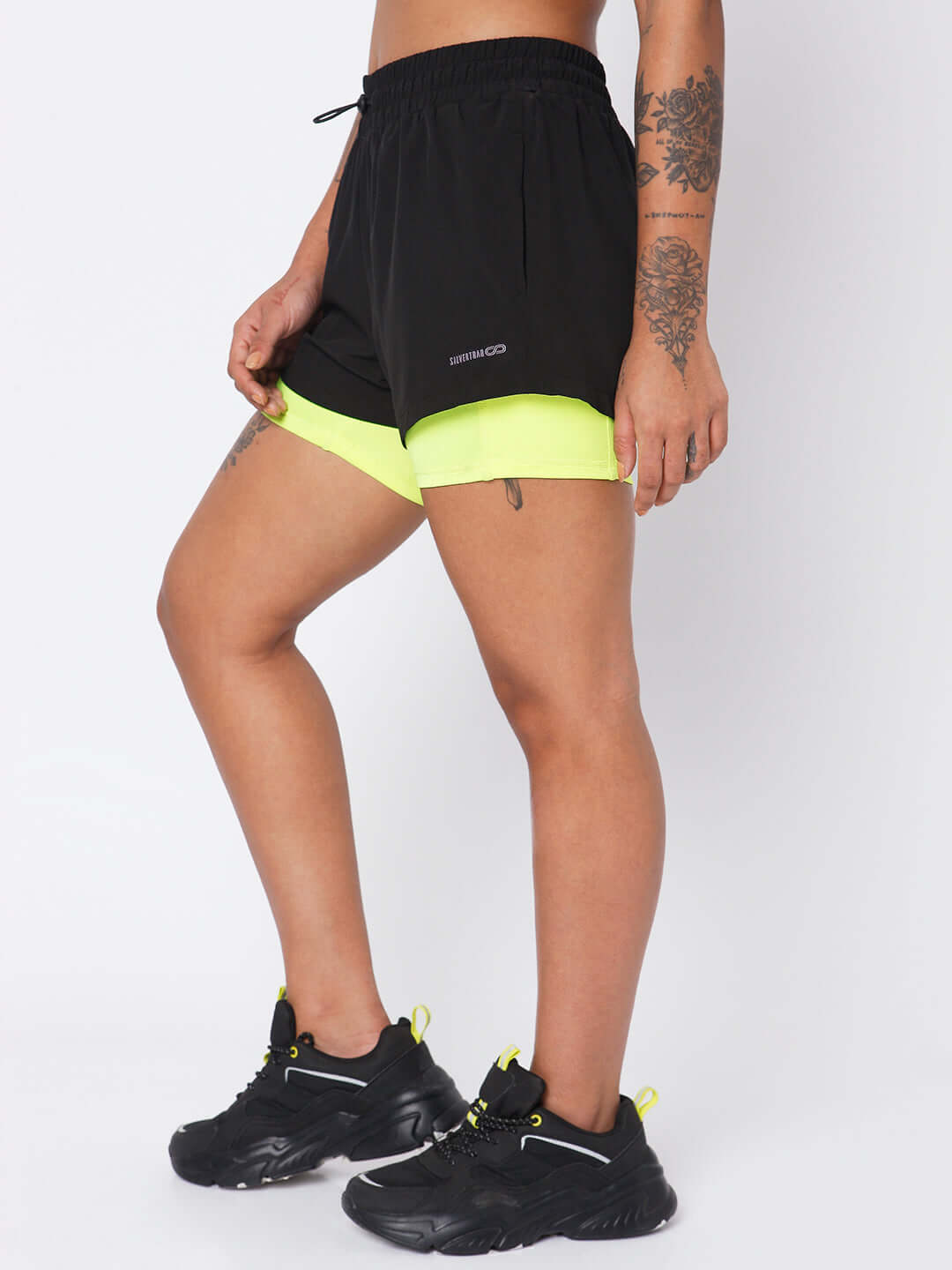 Racer Shorts Black Safety Yellow-Woven Shorts-Silvertraq-Silvertraq