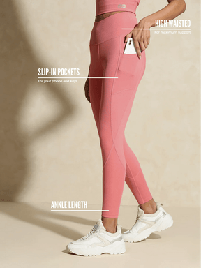 Shop-Peony Pink Keyhole Back Crop Top with Clasp & Aura Leggings