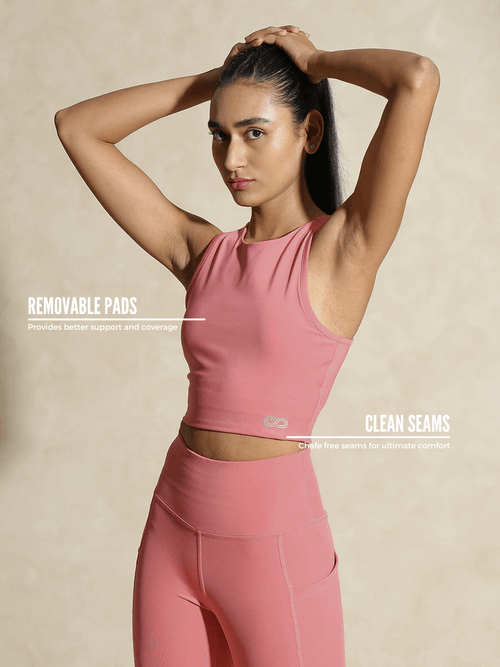 Shop-Peony Pink Keyhole Back Crop Top with Clasp & Aura Leggings