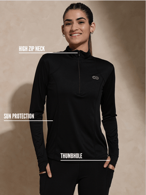 Women's Ath Runner Zip Neck Black